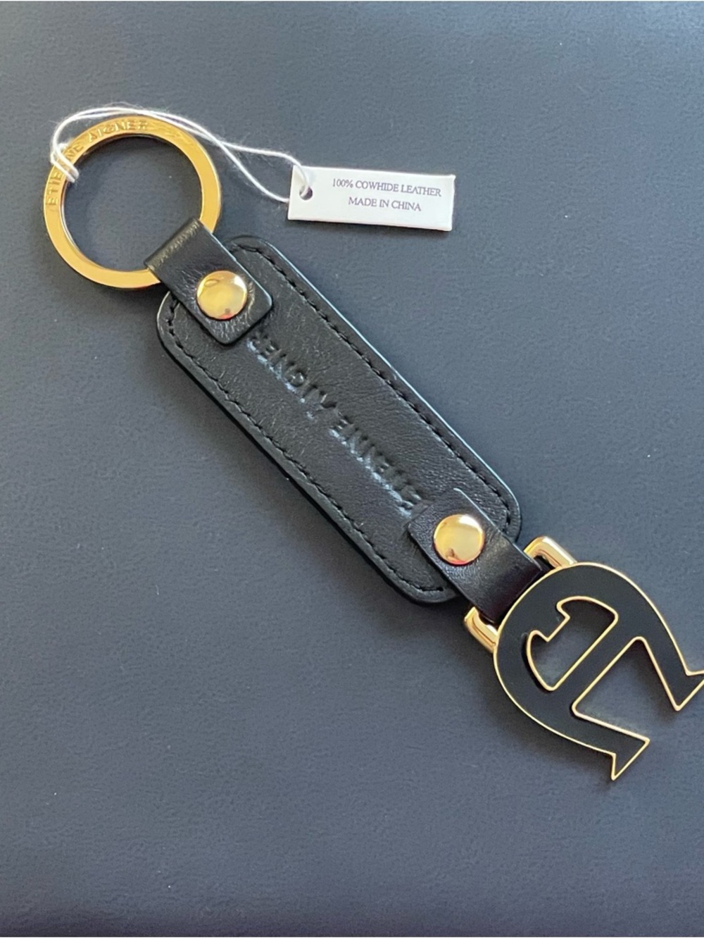 Etienne Aigner Black Leather Key & Card Holder with Gold Hardware